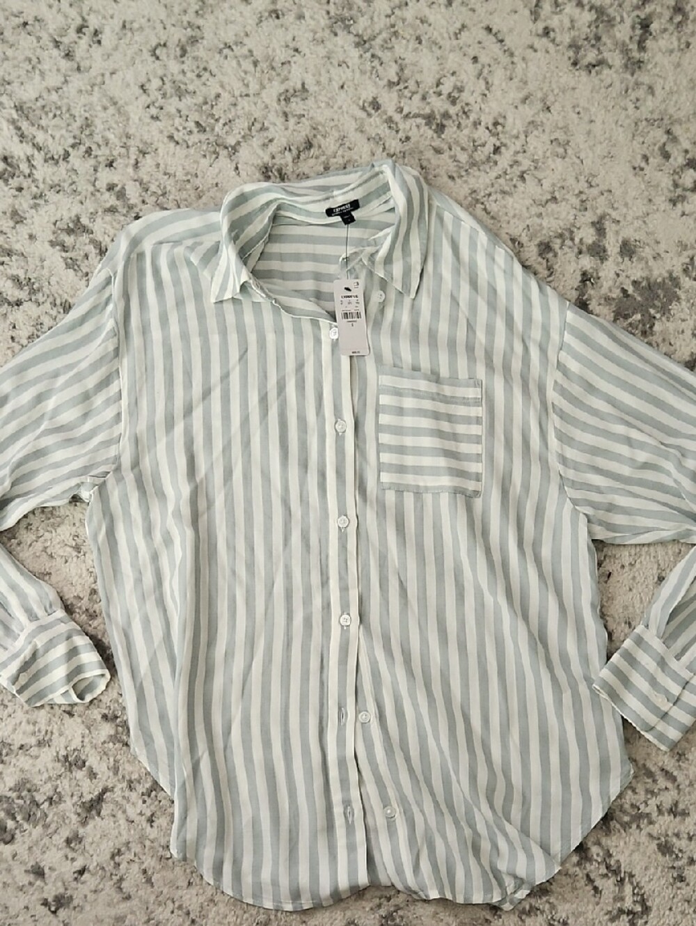 Express Women’s Portofino Light Blue and White Striped Button-Up Shirt
